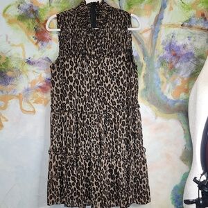 Just...Taylor Brown and Tan Leopard Print Sleeveless Mock Neck Midi Dress